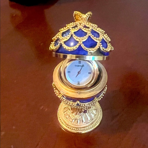 Rare French Faberge Egg Lapis Lazuli/Ruby cabochon clock- Pre-owned - Picture 1 of 14